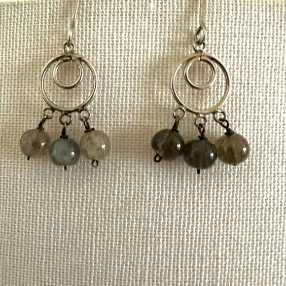 Sterling silver labradorite circle drop earrings - Picture 2 of 10